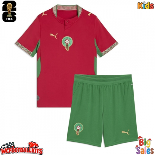 Morocco Replica Home Stadium Kit for Kids World Cup 2026 Short Sleeve (+ pants)
